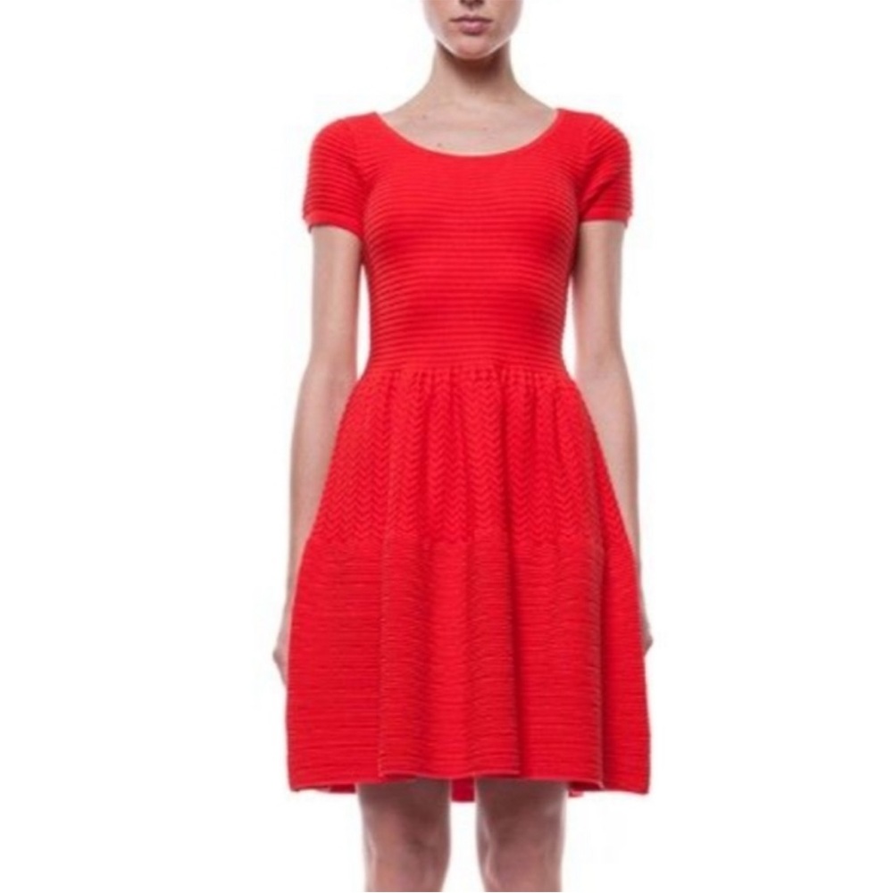 Sandro Red Fit and Flare Mini Dress Scoop Neck